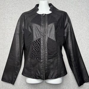 Maude Women's Leather Mix Media Moto Biker Jacket Black Size Small Stretch